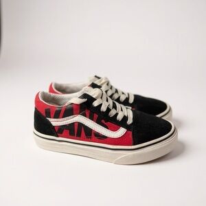 VANS Old Skool Large Logo Black Red Shoes Kids Size 2 - Used VERY GOOD
